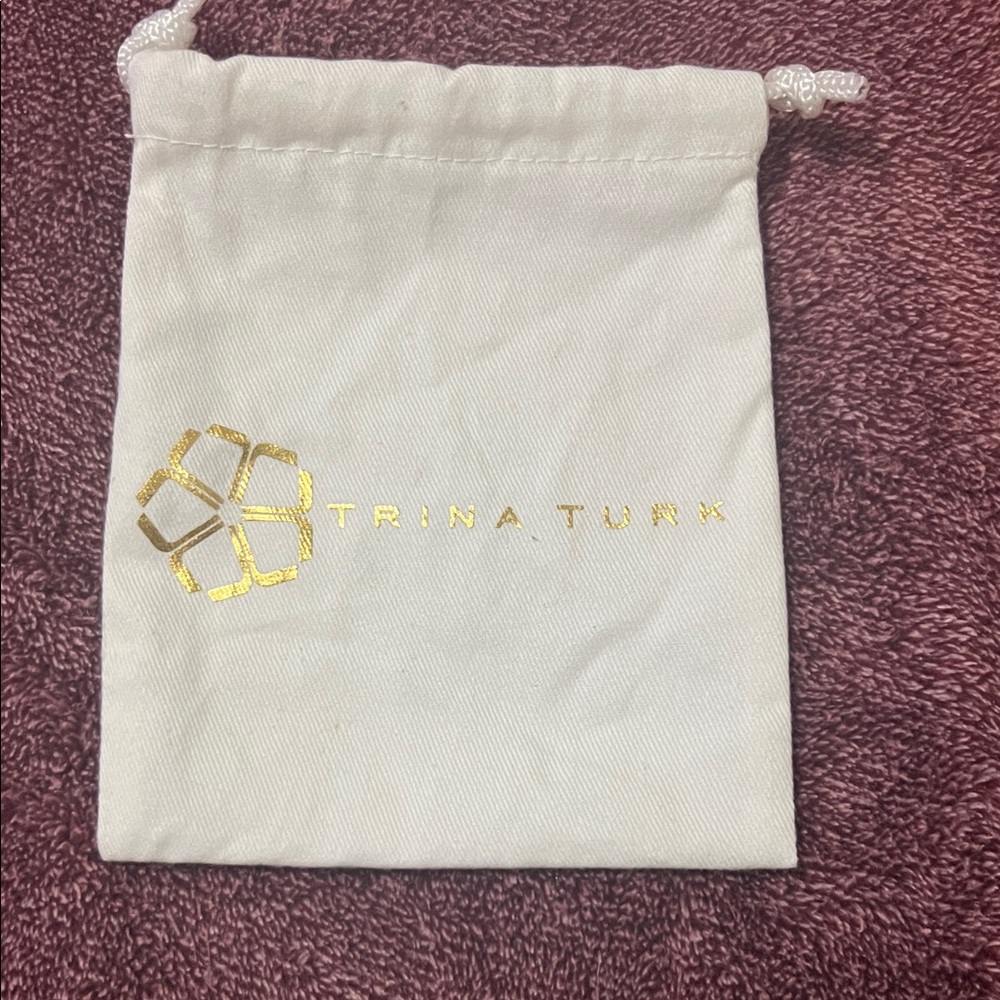 Trina Turk White Drawstring Pouch with Gold Logo